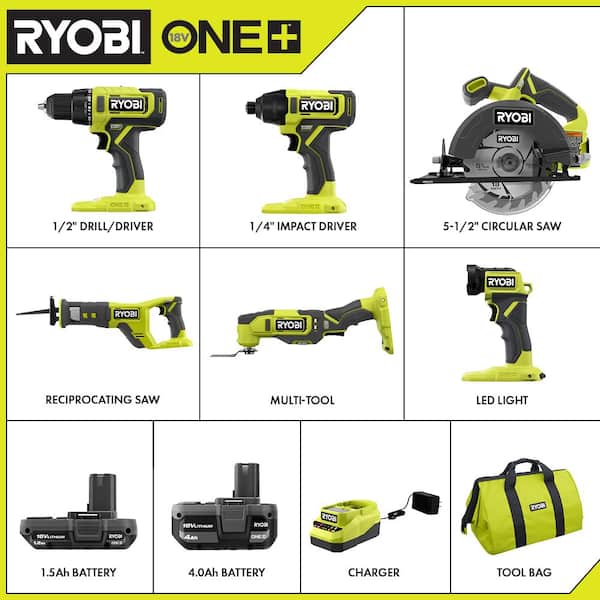 2026 NewONE+ 18V Cordless 6-Tool Combo Kit with 1.5 Ah Battery, 4.0 Ah Battery, and Charger