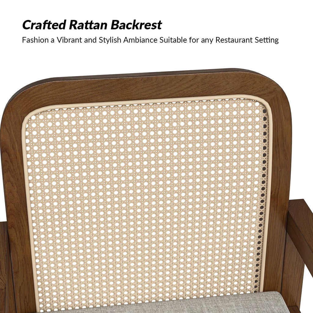 2026 NewRattan Dining Chairs Set of 2 Wooden Armchairs Removable Cushion Home Kitchen Restaurant Acorn