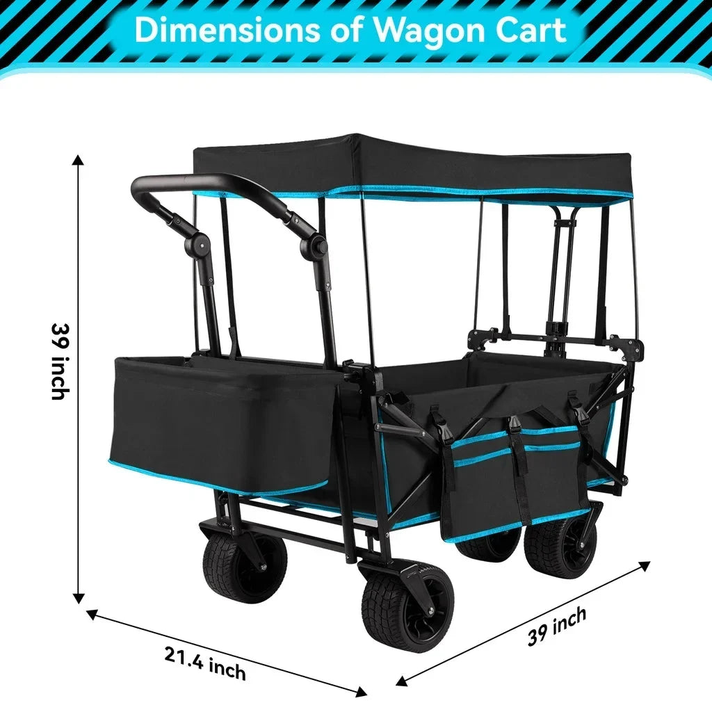 2026 NewVECUKTY Collapsible Garden Wagon Cart with Removable Canopy Black