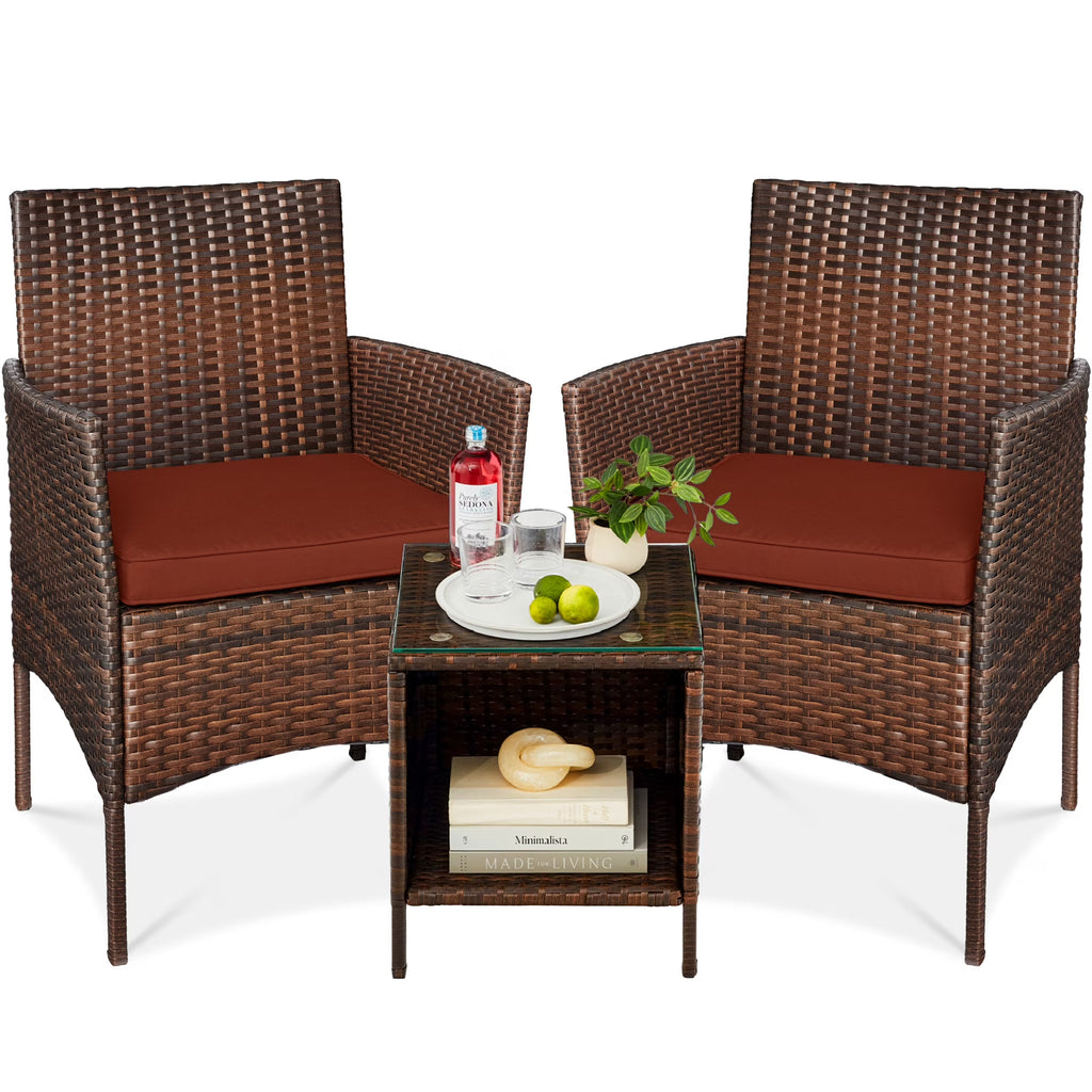 2026 NewBest Choice Products 3-Piece Outdoor Wicker Conversation Patio Bistro Set, w/ 2 Chairs, Table - Gray/Navy