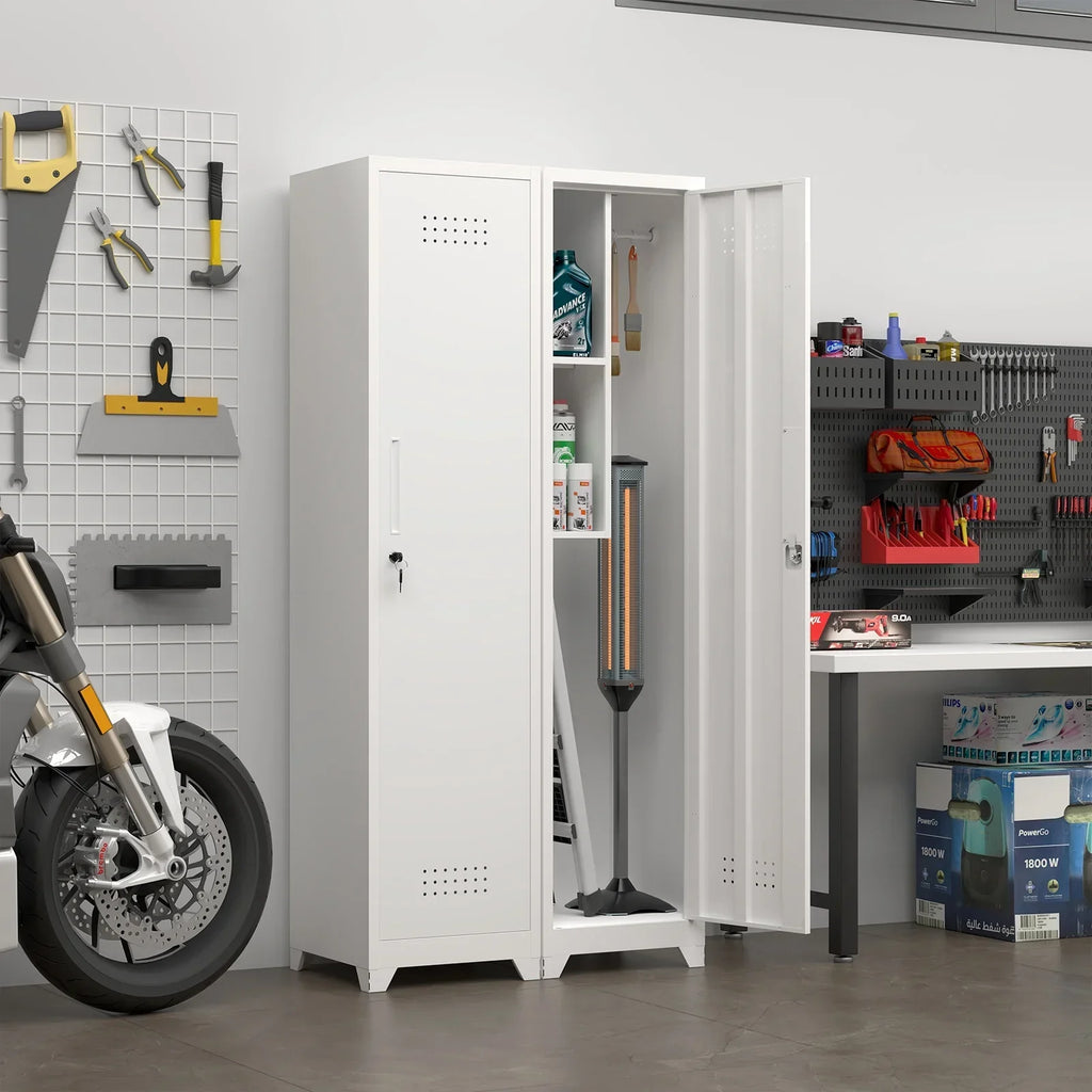 2026 NewMarcree Slim Broom Storage Cabinet, Metal Cabinet with Shelves and Hanging Rod, 65" Utility Storage Cabinet with Locking Door, Tall Cleaning Storage Cabinet for Kitchen, Pantry, Office, Shop, Garage
