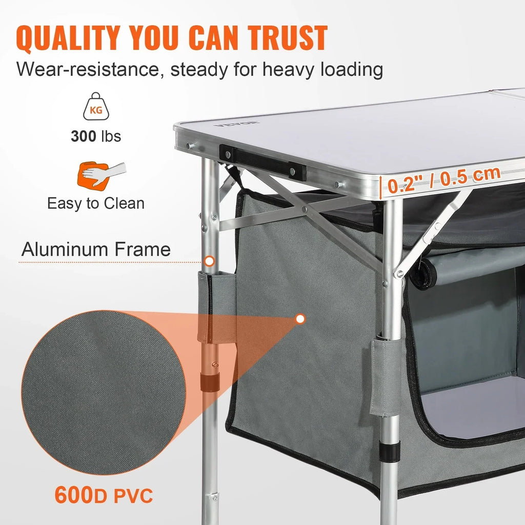 2026 NewBENTISM Camping Kitchen Table Folding Portable Cook Station 3 Adjustable Heights