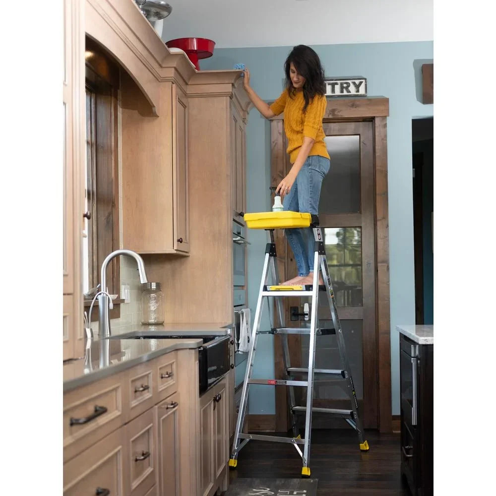 2026 NewGorilla Ladders Removable Dual Platform Heavy Duty Ladder With Project Bucket, 5.5 ft, Aluminum, Multicolor
