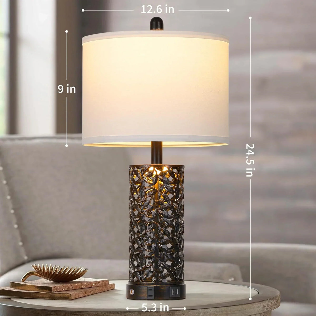 2026 NewCinkeda Table Lamp Set of 2 for Living Room Bedroom with USB Ports AC Outlet 3 Way Dimmable Touch Nightlight Farmhouse White Floral Nightstand Bedside Lamps