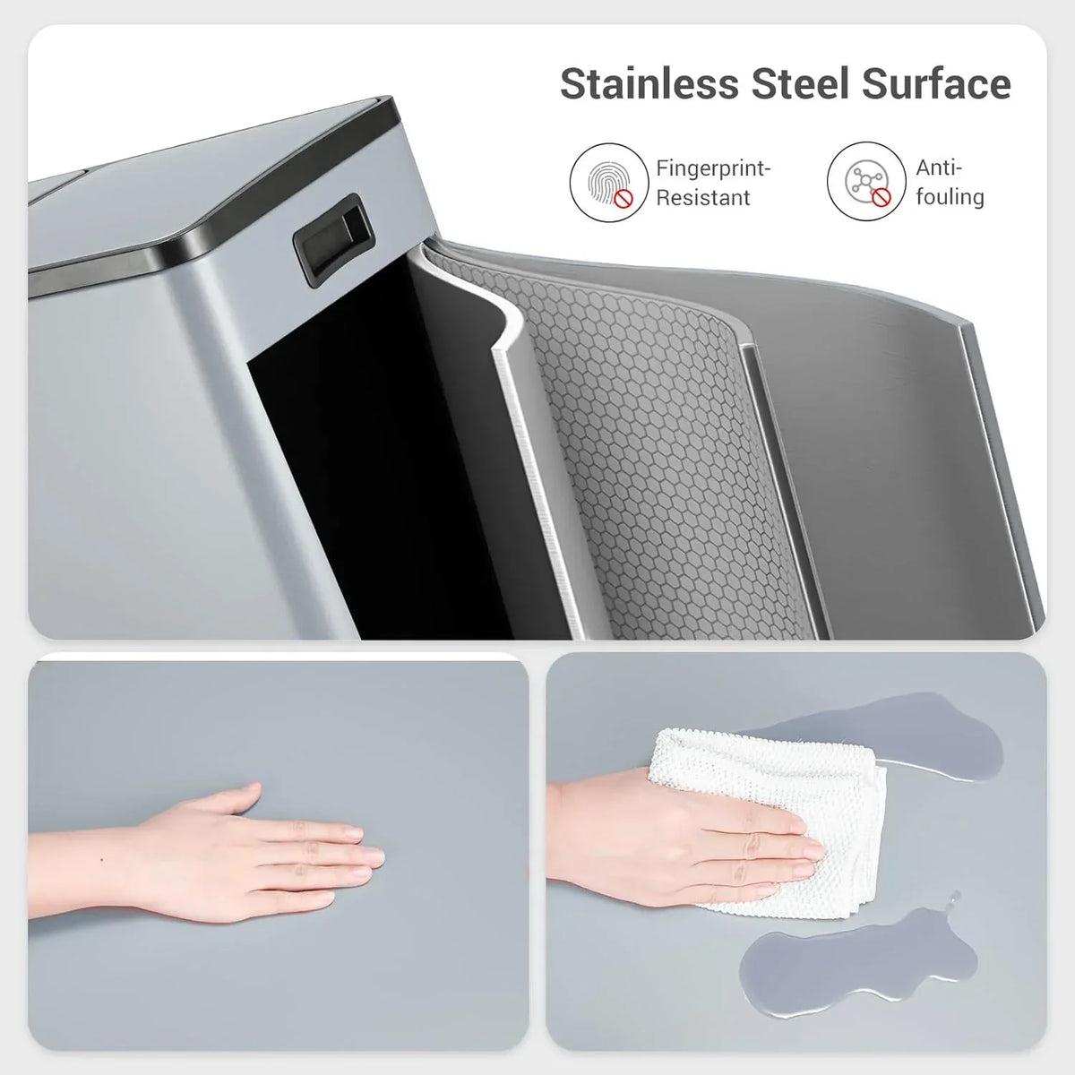 2026 NewArlopu 60 L/16 gal Dual Trash Can, Stainless Steel Garbage Can for Kitchen, Recycle Bin with Lid