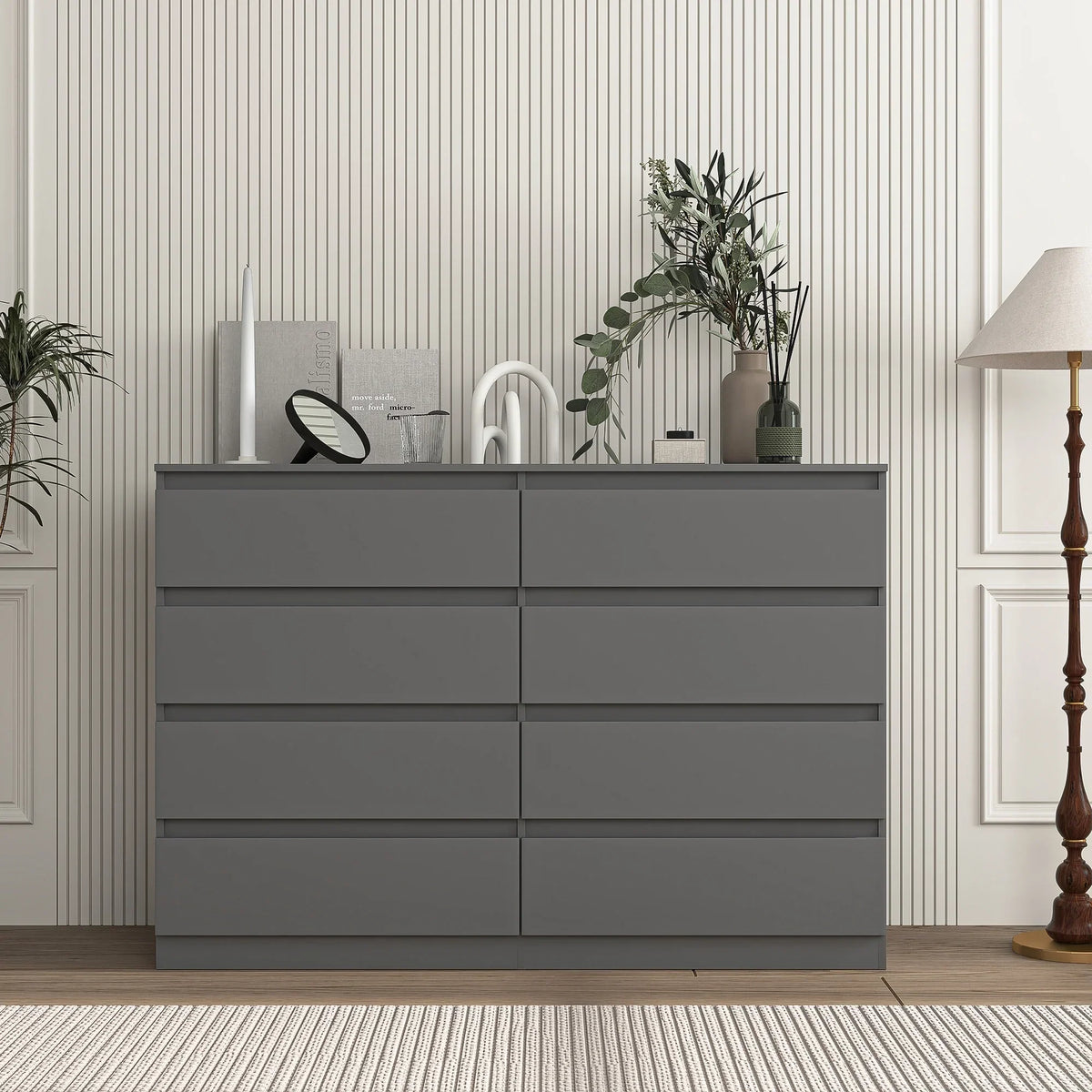 2026 NewKadyn Modern 6 Drawer Dresser Wood Cabinet,Dresser for Bedroom, Kitchen Storage Cabinet with Drawers, Chest of Drawers(Black)
