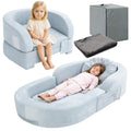 2026 NewCoumy Toddler Travel Bed 2-in-1 Kids Sofa Chair with Removable Cover, Soft Foam Portable Foldable Toddler Bed for Travel with Carrying Bag, Blue