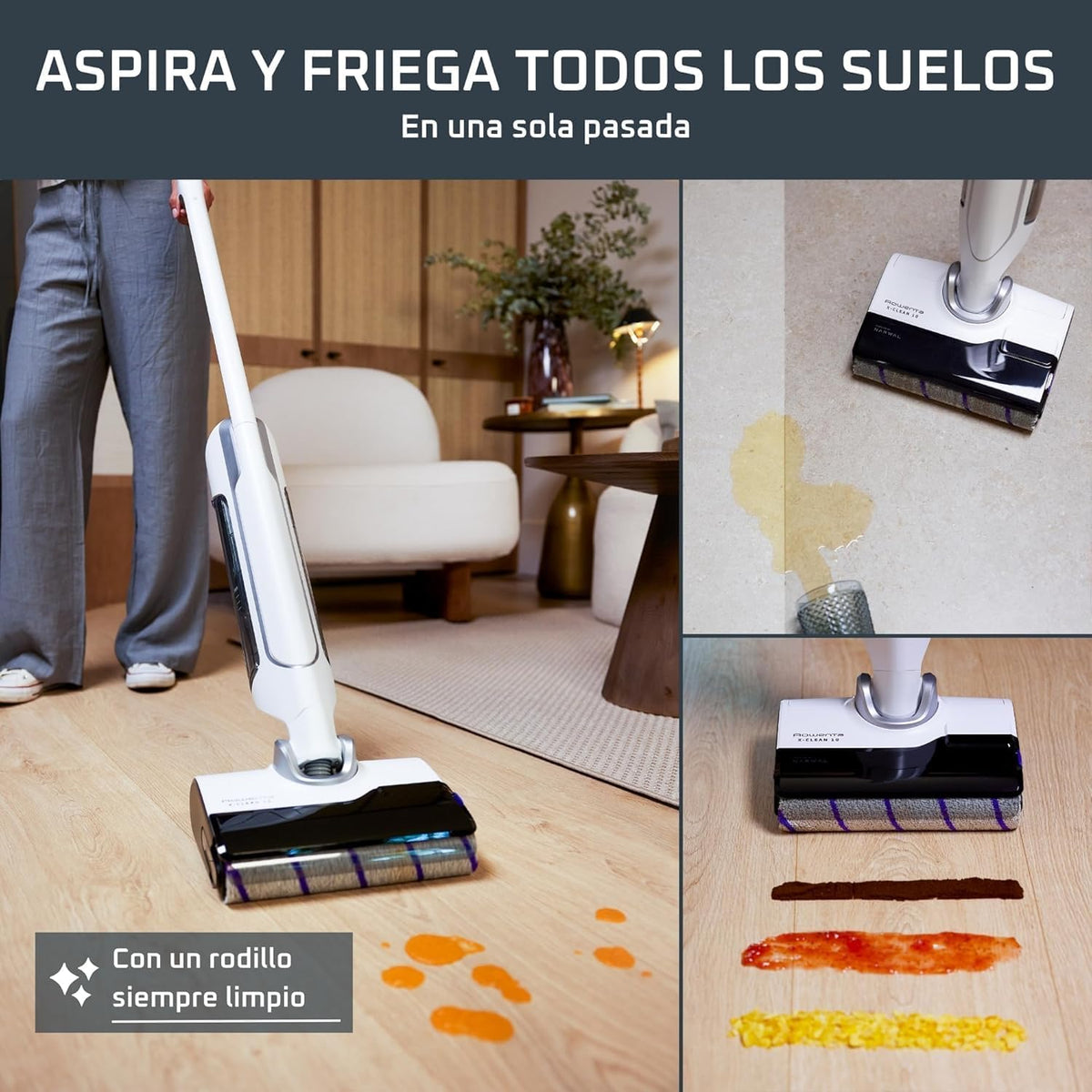 2026 Rowenta X-Clean 10, Aspiradora Fregona Eléctrica Sin Cable con Tecnología Wet & Dry, Autolimpieza y Secado Automático, Tecnología Dual Edge, Ligera, Flexible, Gran autonomía y pantalla LED, GZ7540WO