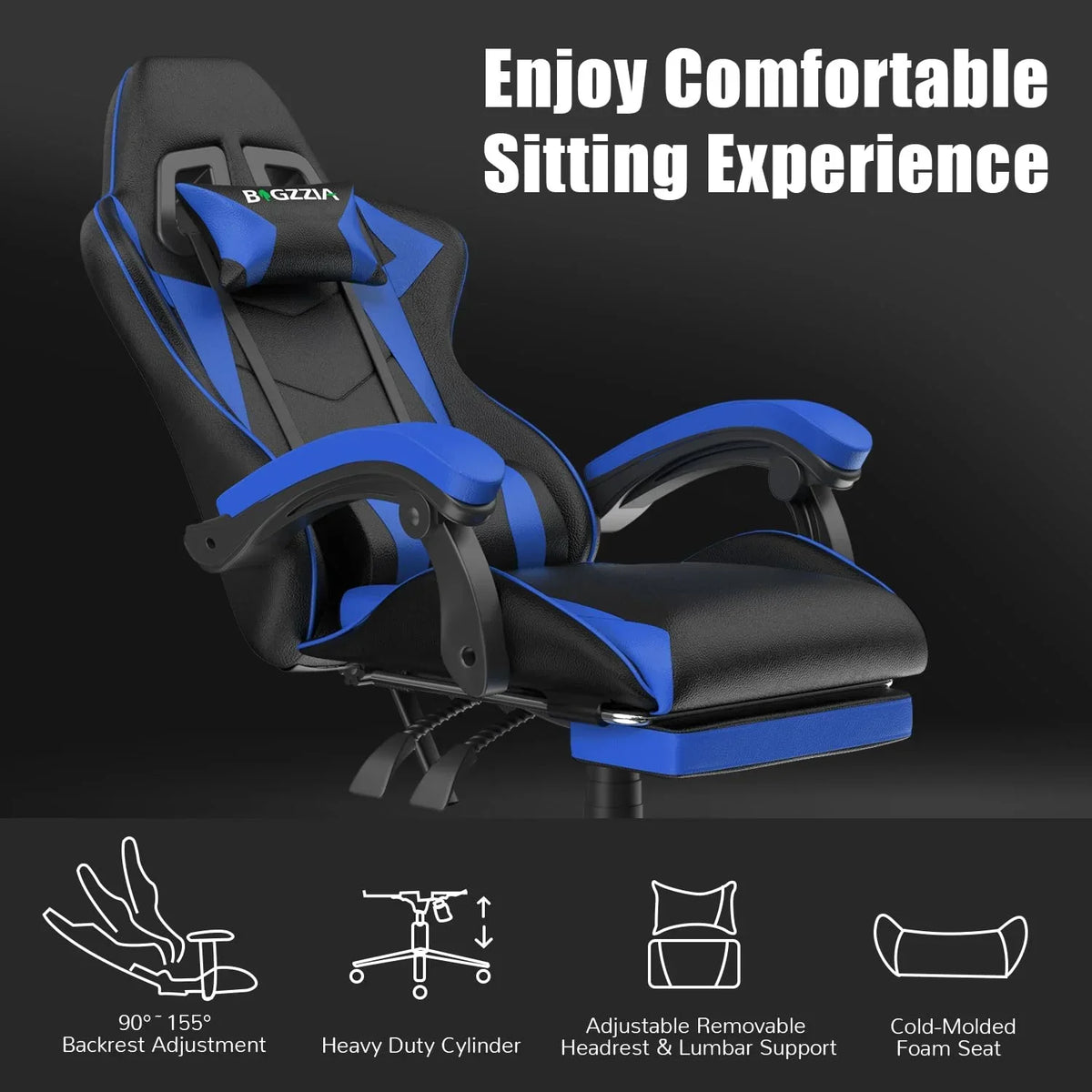 2026 NewBigzzia Gaming Chair Office Chair, Ergonomic Game Chair with Height Adjustable Headrest and Lumbar Support for Adults Teens, Black & White
