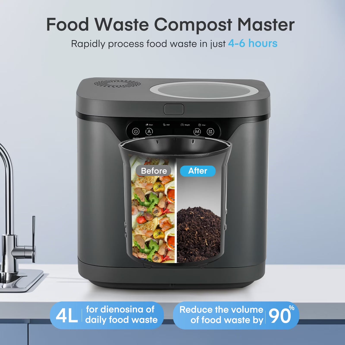 2026 New4L Electric Composter for Kitchen, Countertop Compost Bin Indoor with Visible Window, LED Display