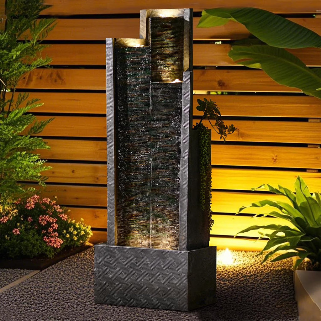 2026 NewOutdoor Modern Waterfall Fountain Water Fall Fountains with LED Lights for Garden, Patio, Backyard, Deck, Porch and Home Decor