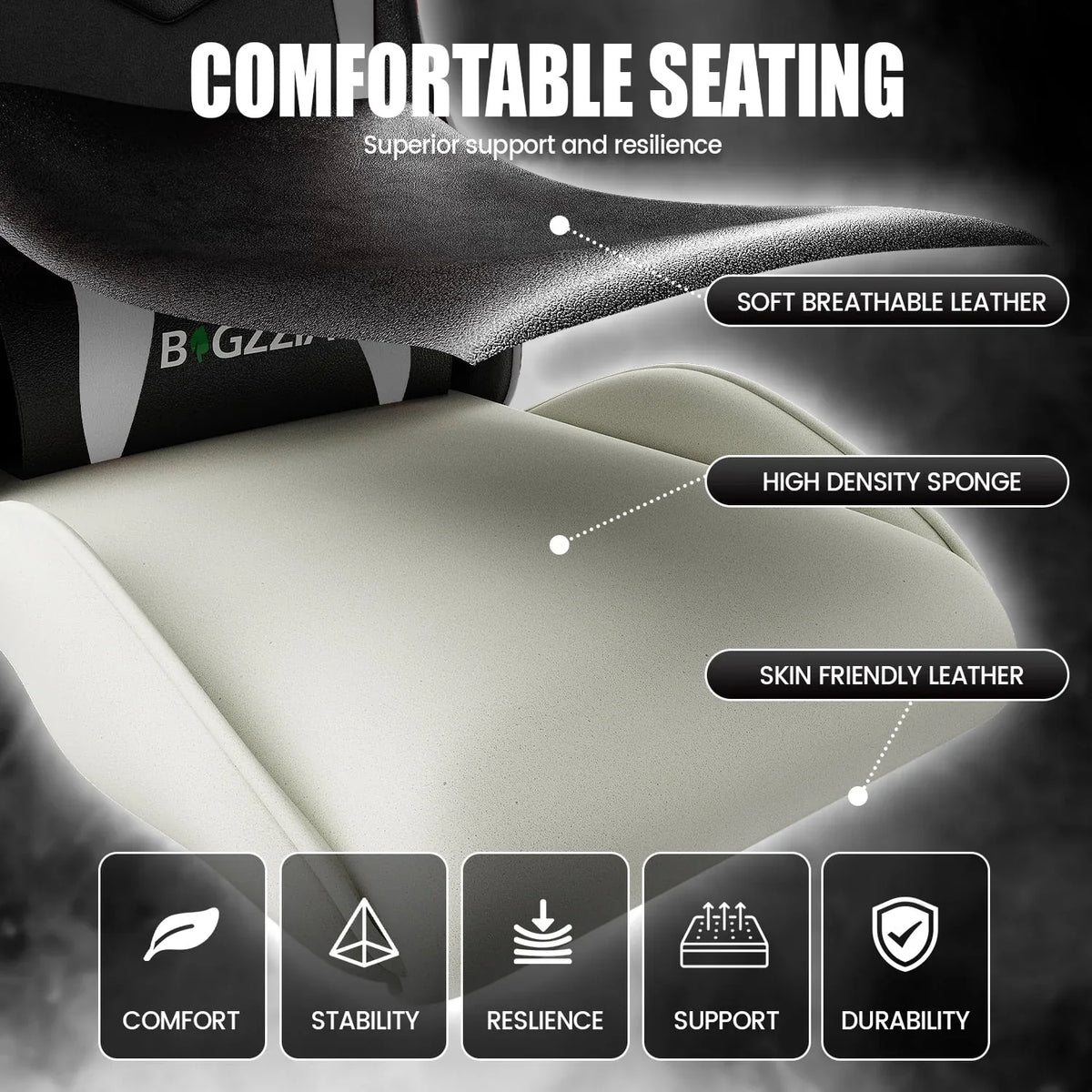 2026 NewBigzzia Gaming Chair Office Chair, Ergonomic Game Chair with Height Adjustable Headrest and Lumbar Support for Adults Teens, Black & White