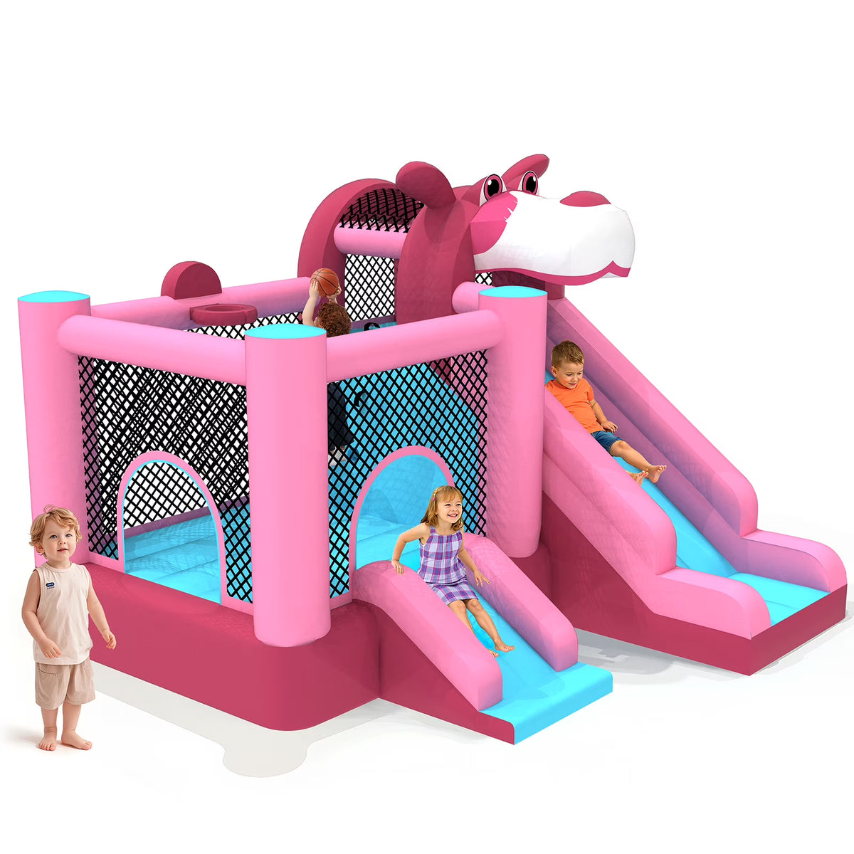 2026 NewMukidy 114''x 114'' x 92.5'' Inflatable Bounce Houses for Kids 3-10 with Blower Double Slide and Ball Pit/Indoor Bouncy House, PVC, Child, Teen, Toddler"Blue