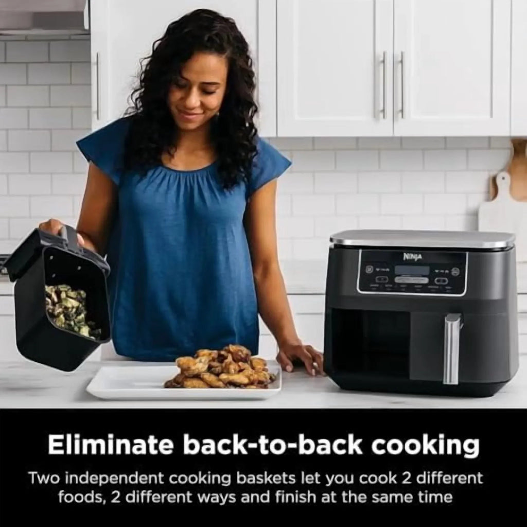 2026 NewNinja DZ201 Foodi 8 Quart 6-in-1 DualZone 2-Basket Air Fryer with 2 Independent Frying Baskets, Match Cook & Smart Finish to Roast, Broil, Dehydrate & More for Quick, Easy Meals, Grey