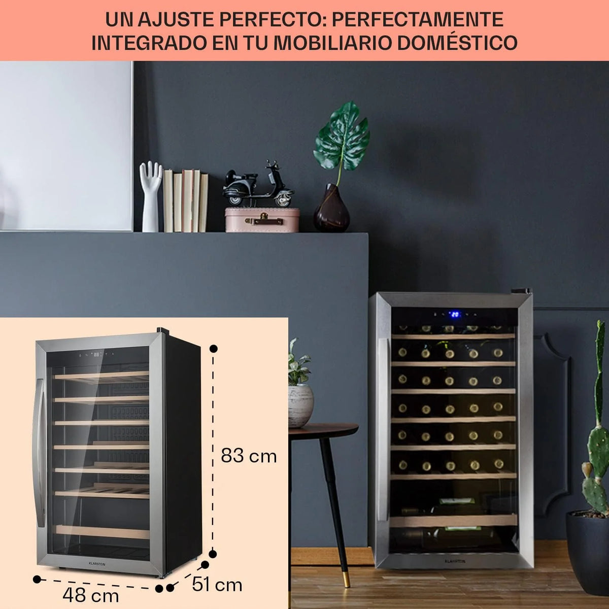 2026 Klarstein Vinoteca 36 Botellas, Nevera Vinos, Una Zona de Refrigeración, Nevera Expositora Vino y Cerveza, Vinoteca Interior y Exterior con Puerta de Cristal, Nevera Vino con Protección UV, 4-18°C