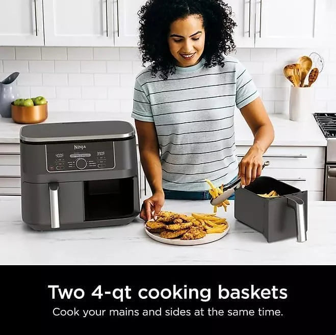 2026 NewNinja Foodi 8 qt 2-Basket Air Fryer, Black - DualZone Technology, Smart Finish