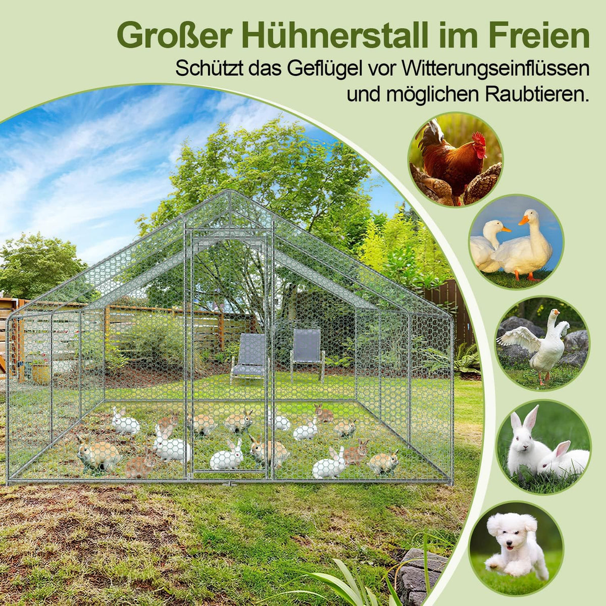 2026 Sonnewelt Corral exterior 3x6x2m Gallinero de acero galvanizado Jaula para animales pequeños Casa de pollos Techo Gallinero avícola con techo parasol y puerta para jaula de mascotas Jaula de pollos Jaula de pájaros Animales pequeños Plantas