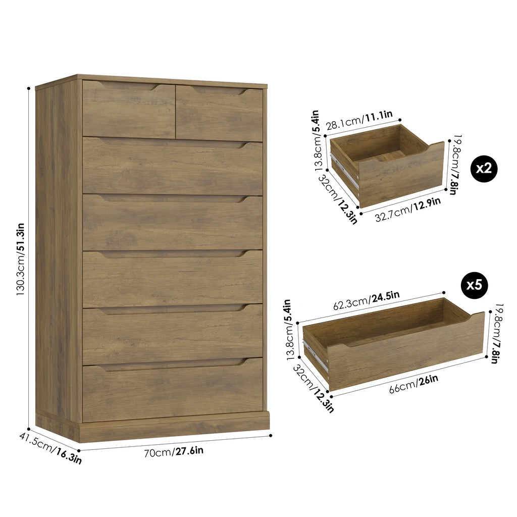 2026 NewHomfa 7 Drawer White Dresser, 51.3"H Wood Storage Cabinet with Upgraded Stable Base, Vertical Chest for Bedroom Living Room