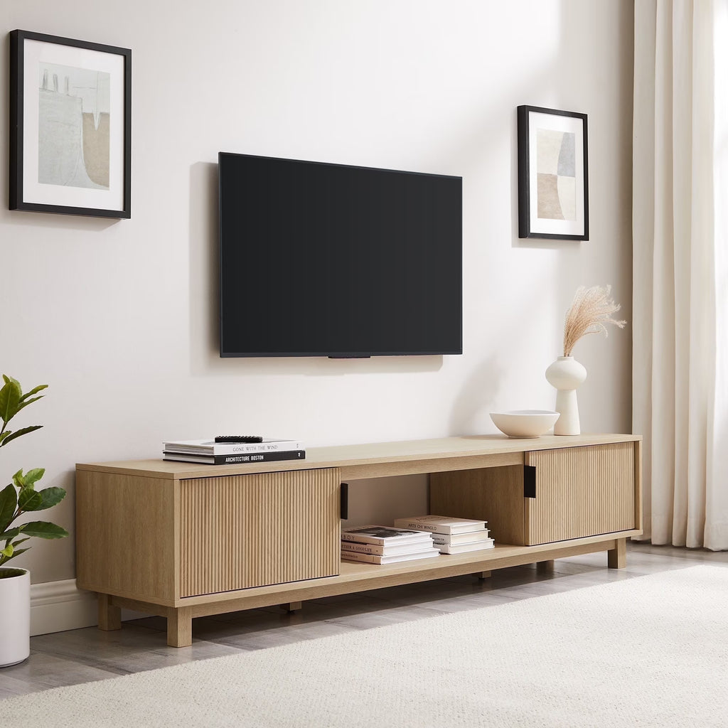 2026 NewWalker Edison Mid-Century Modern Reeded 2-Door TV Stand for TVs up to 80", Coastal Oak