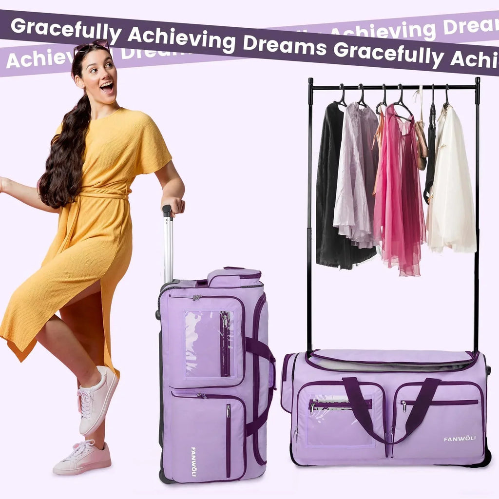 2026 NewFegat Dance Bag with Garment Rack - 28"Collapsible Rolling Competition Dance Duffle Bag Lightweight Costume Wheeled Suitcase for Dancers Shows Livestreamer Athletes