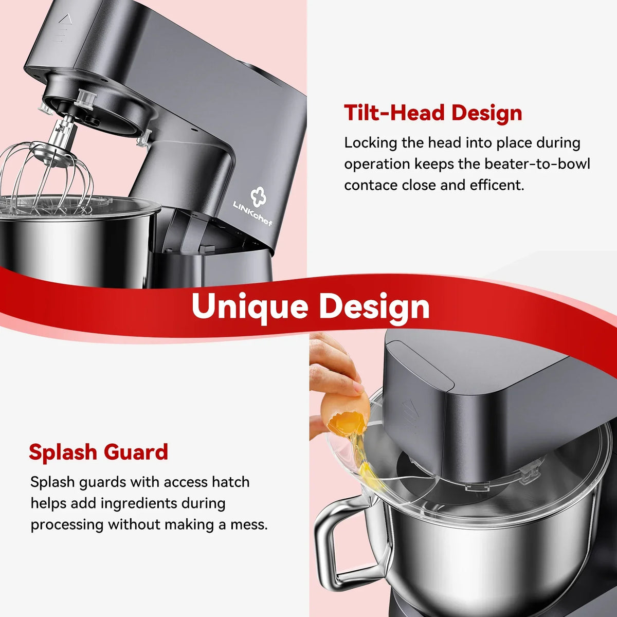 2026 NewLINKChef 7.4 Quart Stand Mixer, 800W 12-Speed Tilt-Head Food Mixer, Kitchen Electric Mixer with Dough Hook, Wire Whip & Beater