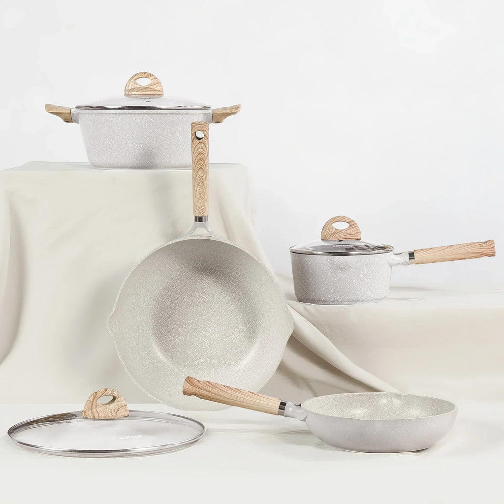 2026 NewCarote Nonstick Cookware Set 21-Piece,Kitchen Pots and Pans Set,Stay-Cool Handles, Induction Compatible,Cookware Set for RV and Camping,Beige