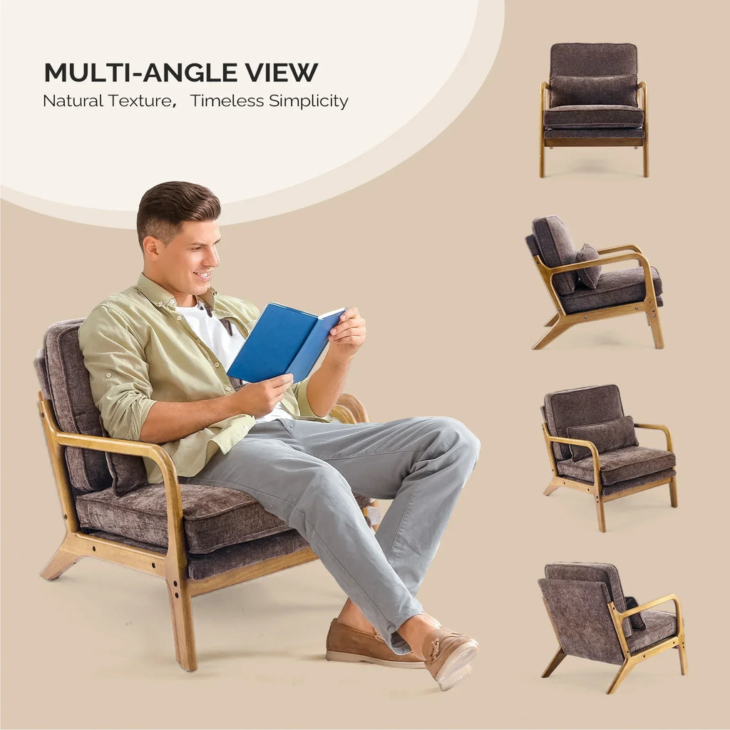 2026 NewKtaxon Accent Chair Corduroy Upholstered Armchair, Reading Club Chair with Pillow and Solid Wood Frame for Living Room Bedroom Furniture Off White