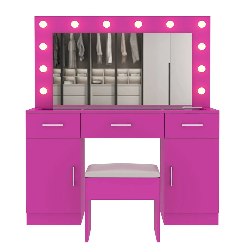 2026 NewKtaxon Large Makeup Vanity, Vanity Table Set w/ Visible Glass Top w/ Charging Station, White