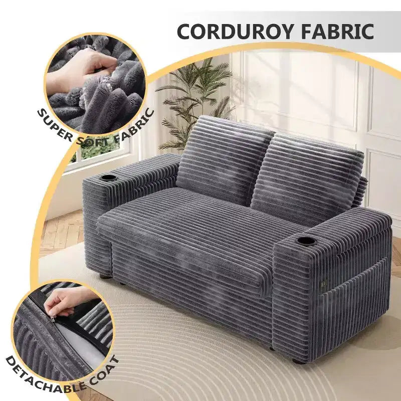 2026 Dyonery Sofá cama 4 en 1 de 65,5" con respaldos ajustables, carga USB/Type-C, portavasos y bolsillos, verde