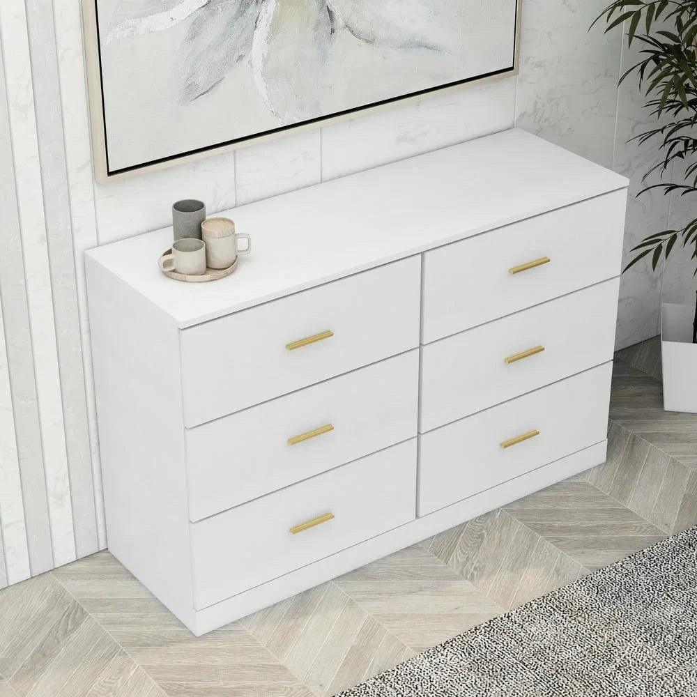 2026 NewKadyn Modern 6 Drawer Dresser Wood Cabinet,Dresser for Bedroom, Kitchen Storage Cabinet with Drawers, Chest of Drawers(Black)