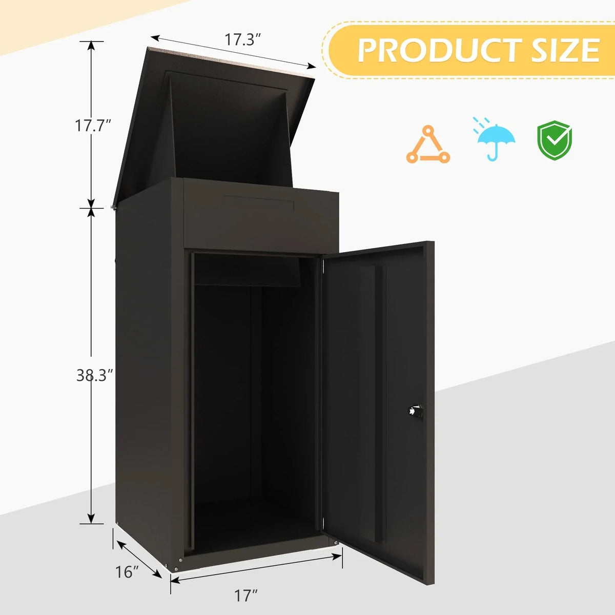 2026 NewAECOJOY Package Delivery Boxes for Outside Parcel Drop Box Outdoor Storage Box Wall Mounted Express Mail Package Delivery Box 17" x 16" x 38.3" Black