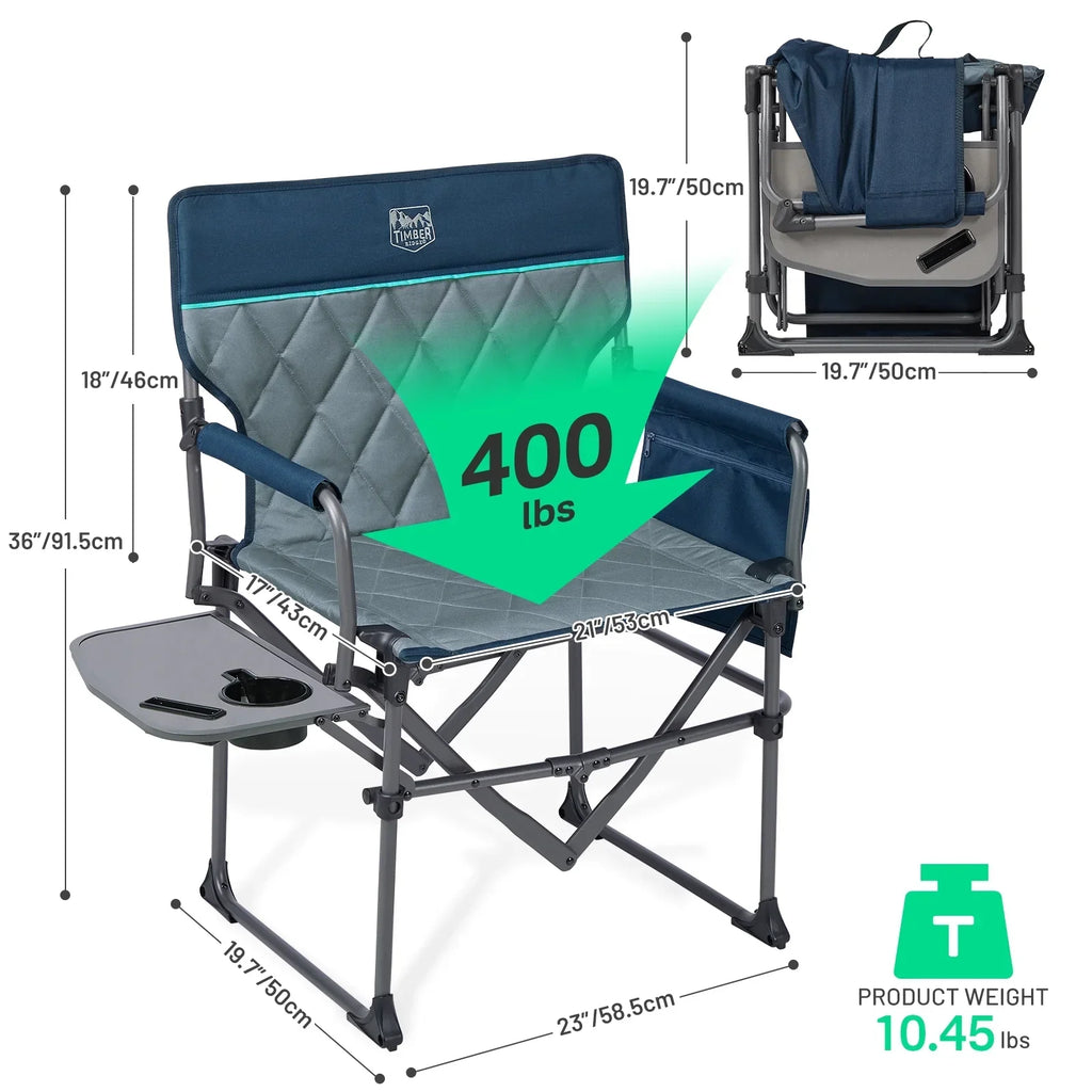 2026 NewTIMBER RIDGE Portable Director Chair, Heavy Duty Camping Folding Chair with Compact Size with Side Pocket and Side Table, Support 400 lbs, Grey