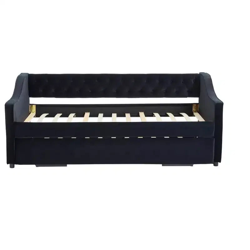 2026 Cama sofá Twin con cama nido, tapizada en terciopelo, puerto USB y bolsillos laterales - ModernLuxe