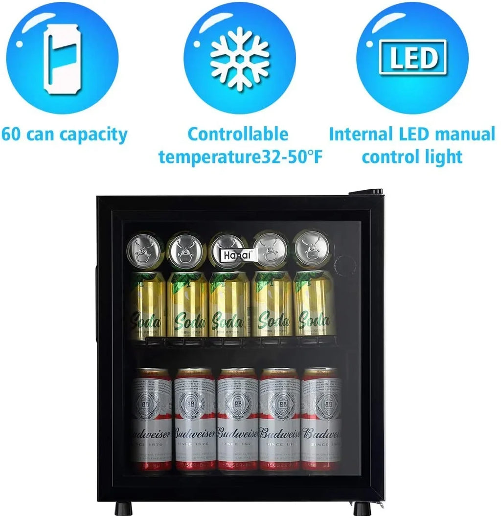 2026 NewWANAI Compact Beverage Refrigerator, 100 Can Capacity, Glass Door, Black Stainless Steel