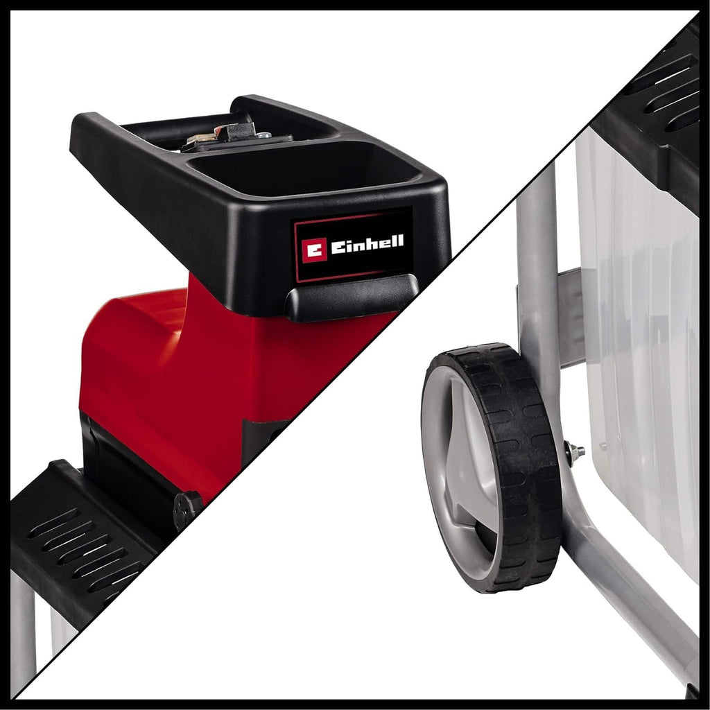 2026 Trituradora eléctrica silenciosa Einhell GC-RS 60 CB (2800 W, diámetro máximo de rama de 45 mm, rodillo de corte, gran abertura de la tolva, interruptor de inversión, caja recolectora transparente de 60 L, interruptor de seguridad integrado)
