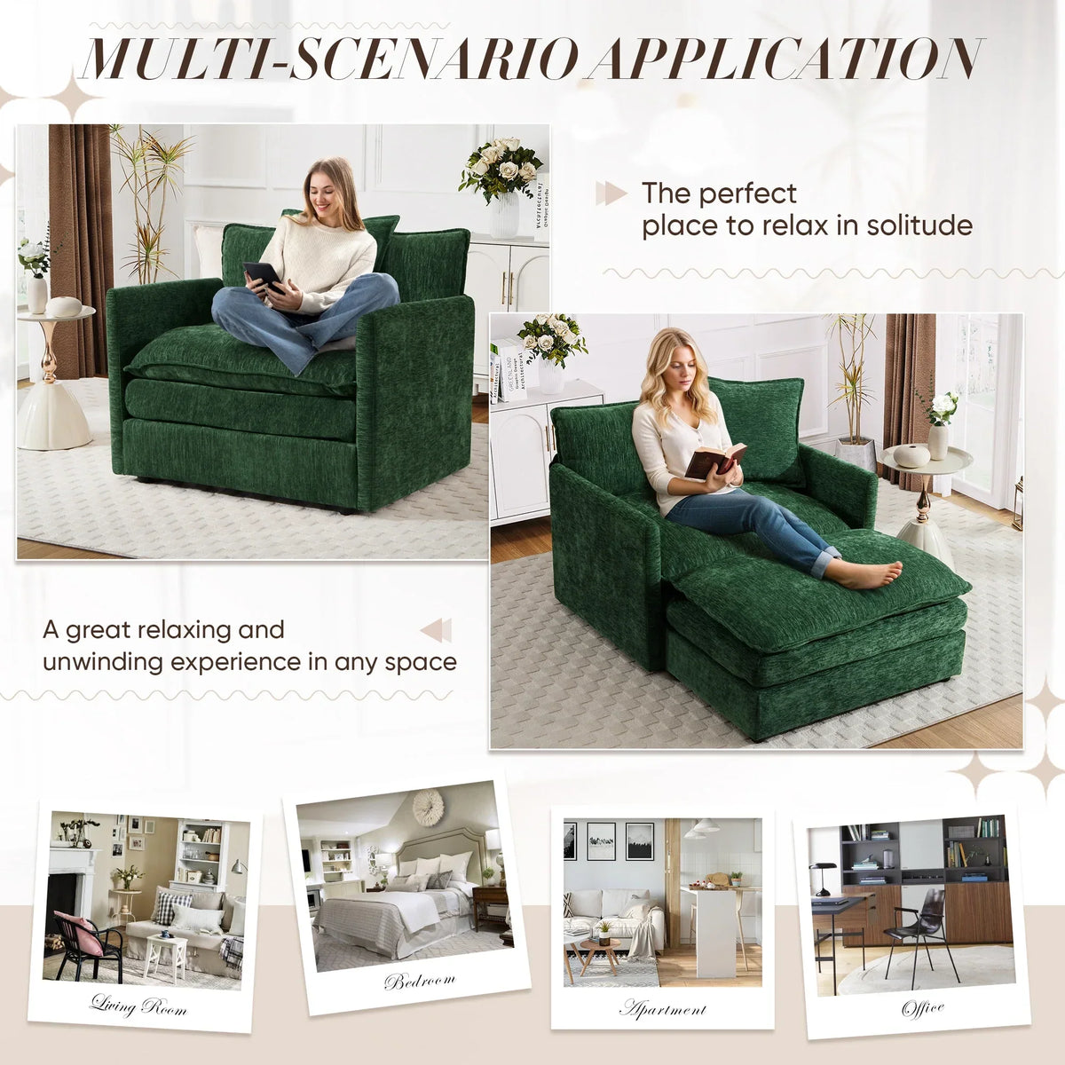 2026 NewMuumblus Oversized Lounge Chair with Ottoman, Cloud Accent Armchair for Living Room, Beige Chenille