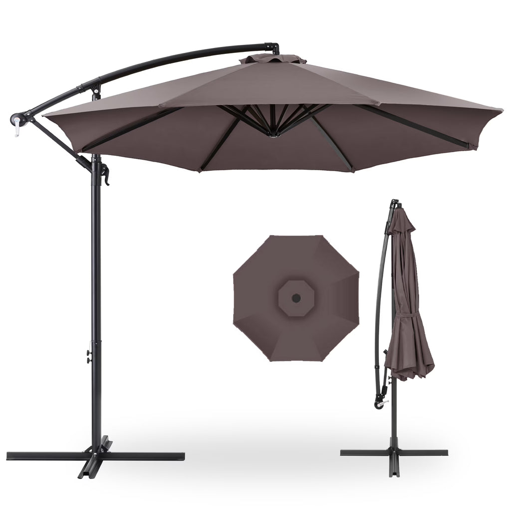 2026 NewBest Choice Products 10ft Offset Hanging Outdoor Market Patio Umbrella w/ Easy Tilt Adjustment - Tan