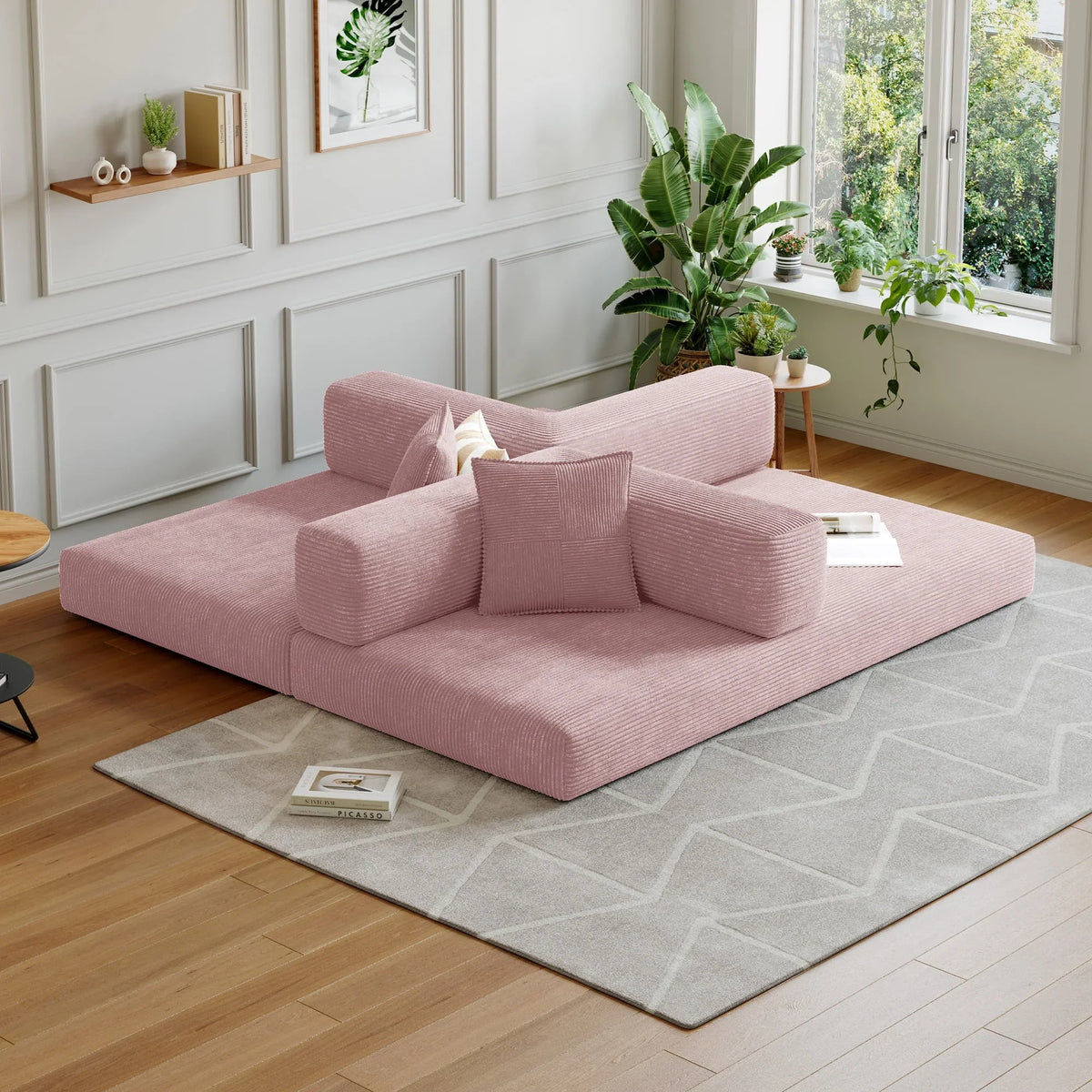 2026 NewConvertible Sleeper Sofa Bed,Compressed Floor Boneless Couch,Modular Modern Corduroy Sofa for Living Room Bedroom -with Fixed-Shape Frame and Support Armrest,Easy Assembly(Green)