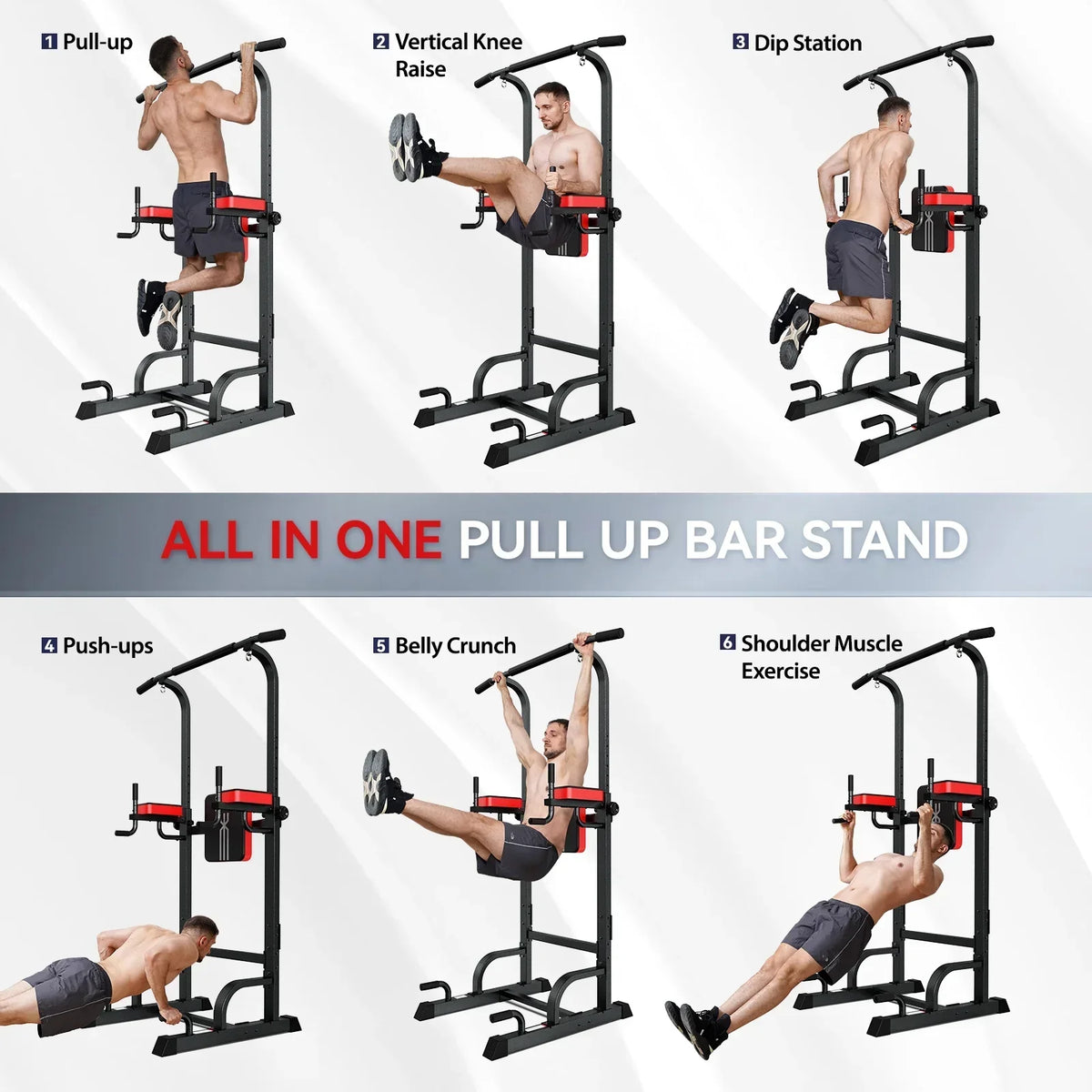 2026 NewLNOW Multifunction Power Tower Pull up Bar Dip Station Power Rack with Adjustable Backrest for Home Gym Strength Training Workout Equipment Max Weight 480lbs