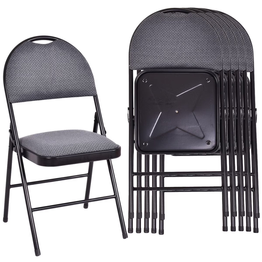 2026 NewCostway Set of 6 Folding Chairs Fabric Upholstered Padded Seat Metal Frame Home Office Beige