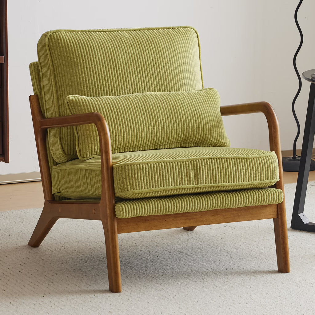 2026 NewKtaxon Accent Chair Corduroy Upholstered Armchair, Reading Club Chair with Pillow and Solid Wood Frame for Living Room Bedroom Furniture Off White