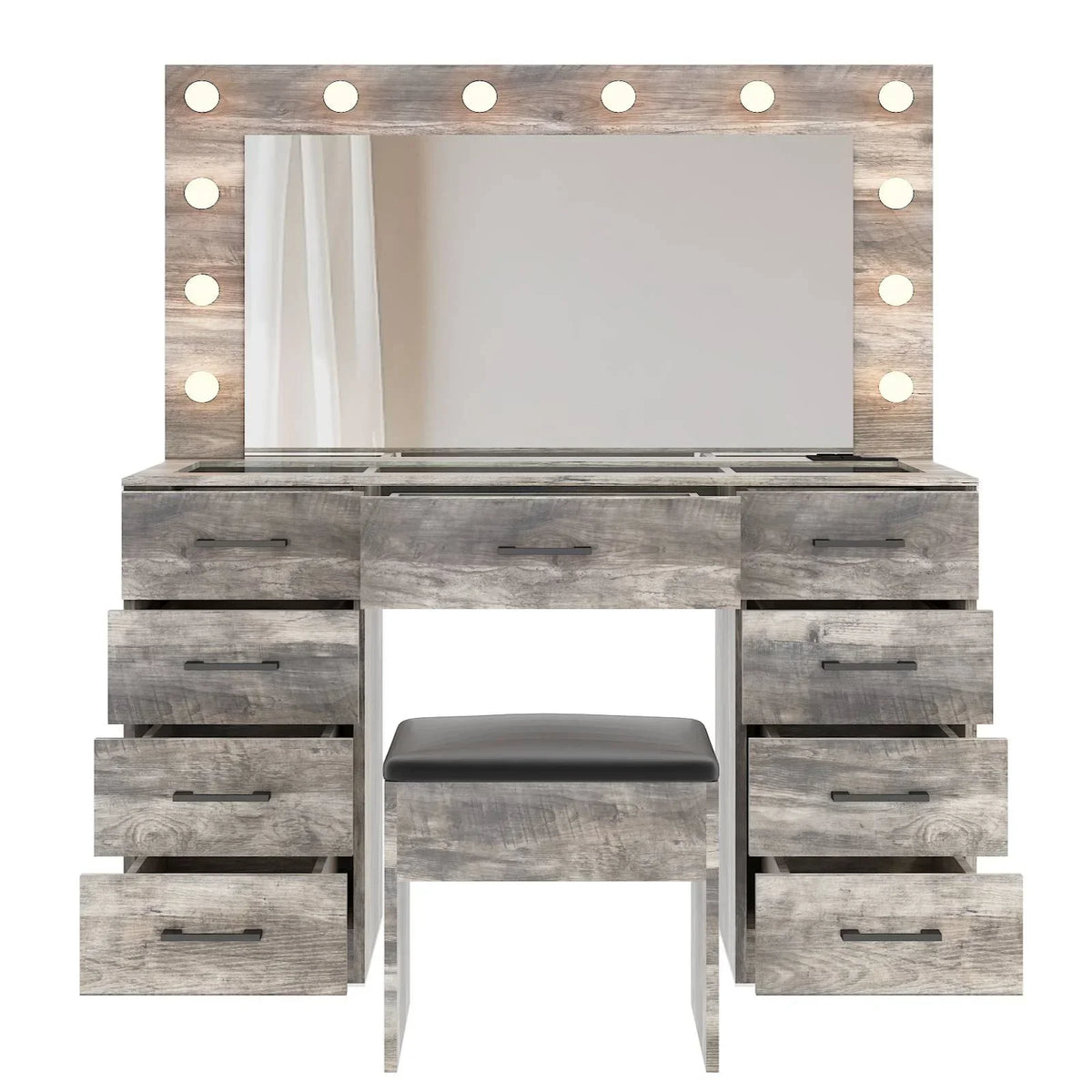 2026 NewKtaxon Large Makeup Vanity, Vanity Table Set w/ Visible Glass Top w/ Charging Station, White