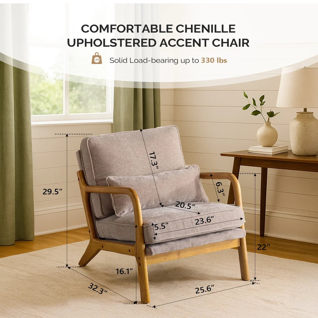 2026 NewKtaxon Accent Chair Corduroy Upholstered Armchair, Reading Club Chair with Pillow and Solid Wood Frame for Living Room Bedroom Furniture Off White