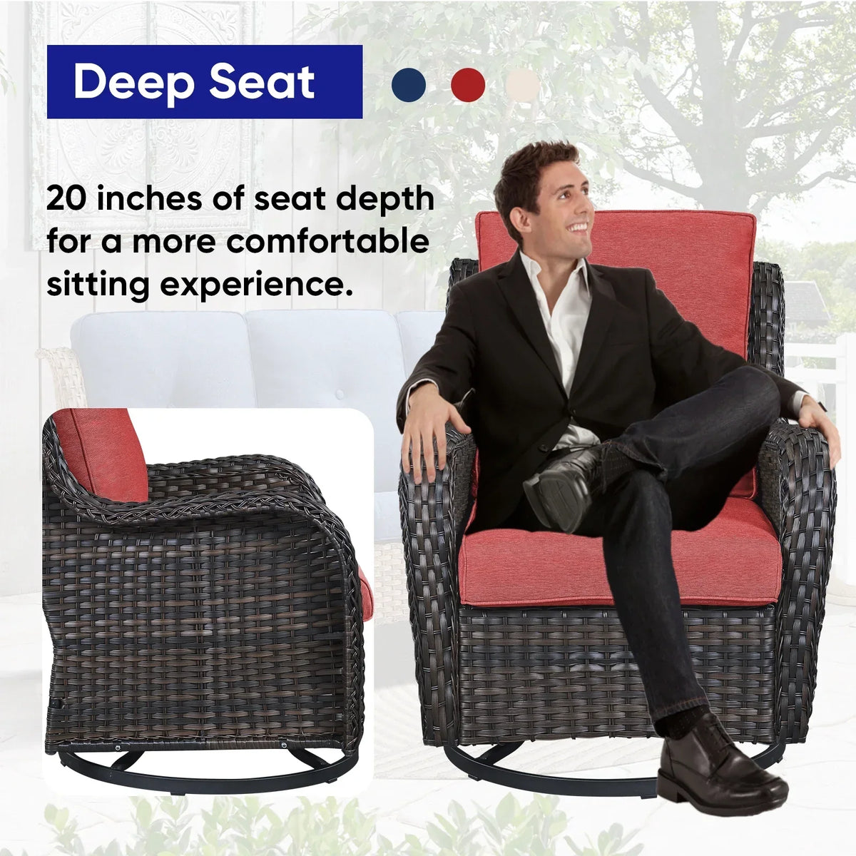 2026 NewPOCASSY 3 Piece Patio Set Outdoor Wicker Glider Rocking and Swivel Chairs with Cushions