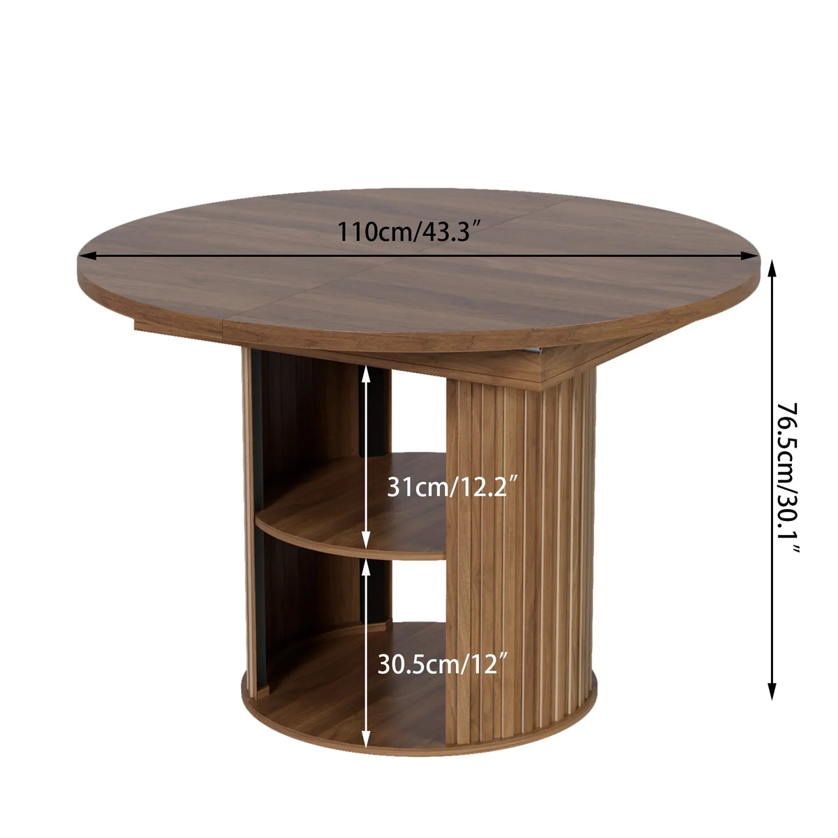 2026 NewExtendable Dining Table for 4-6, Round Kitchen Table with Storage Shelf, Oval Dining Tables for Living Room (Walnut)