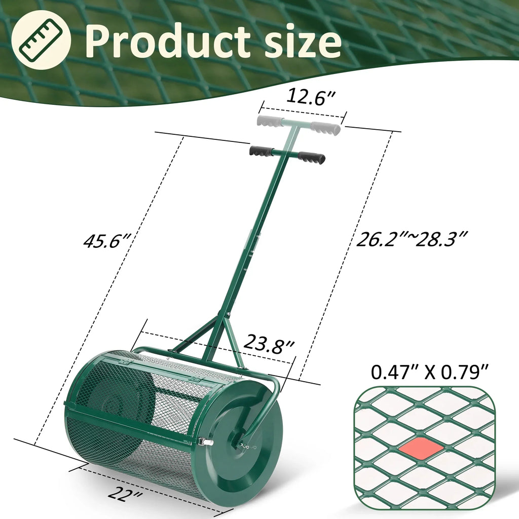 2026 NewMUCHANT 24" Compost Spreader, Heavy-Duty Metal Mesh Spreader with Adjustable Handle for Lawn, Green