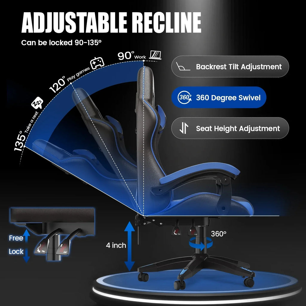 2026 NewBigzzia Gaming Chair Office Chair, Ergonomic Game Chair with Height Adjustable Headrest and Lumbar Support for Adults Teens, Black & White