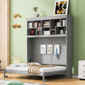 2026 NewQueen Size Murphy Bed Wall Bed with Top Shelves & USB Charging, Space-Saving Cabinet Bed with Flexible Slats, Gray Modern Foldable Bed