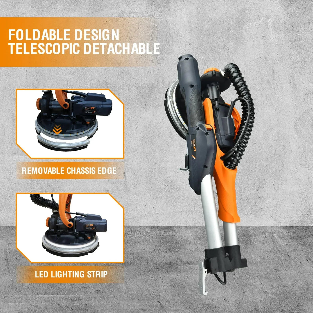 2026 NewPOVANLI 780W Electric Drywall Sander with Vacuum Dust Collection, 6.5A Motor Dustless Floor Sander with Variable Speed 900-1800RPM, LED Light, Extendable & Foldable Handle Yellow+Black