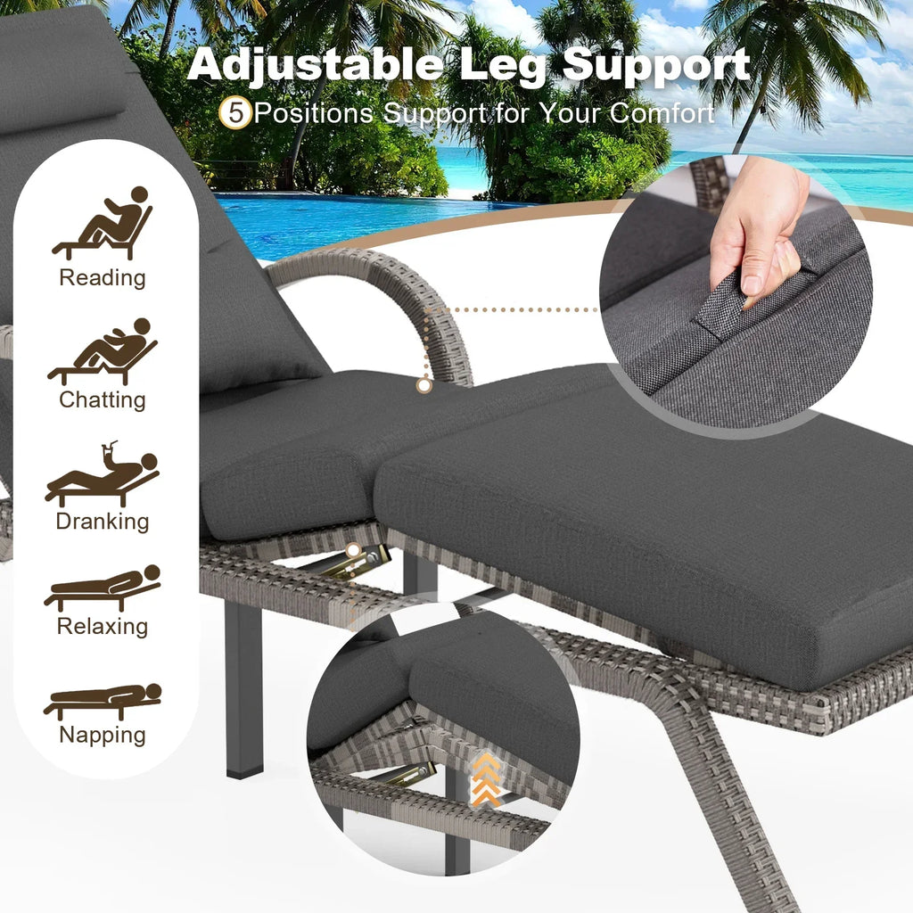 2026 NewMEISSALIVVE 4-Piece Outdoor Lounge Chairs, Pool Chairs with Adjustable 5 Position Backrest, PE Rattan Chaise for Backyard Porch Deck (Gray)